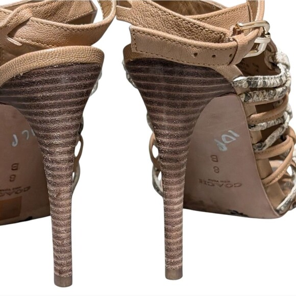 Coach vegan leather Jody open toe sandals woman's 8B python accents heels dressy - Picture 5 of 11